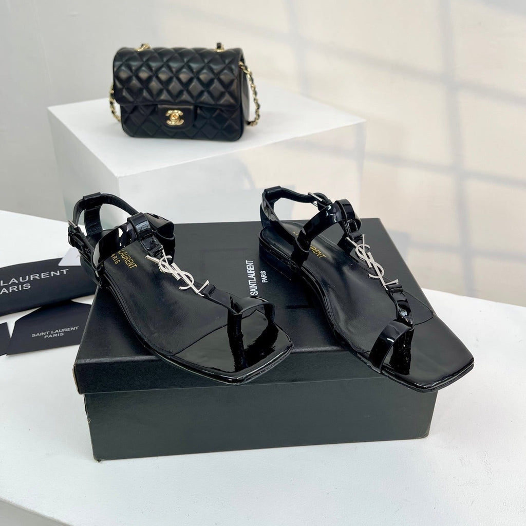 SL CASSANDRA ONE SANDAL FLAT BLACK CALFSKIN