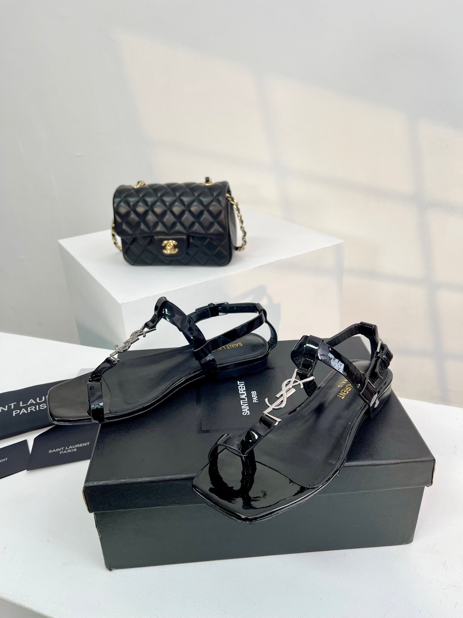 SL Cassandra Flat Sandals Black Patent Leather