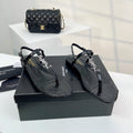 SL Cassandra Croc-Embossed Thong Sandals Black Leather