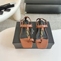 SL Cassandra Flat Sandals Black Tan Leather