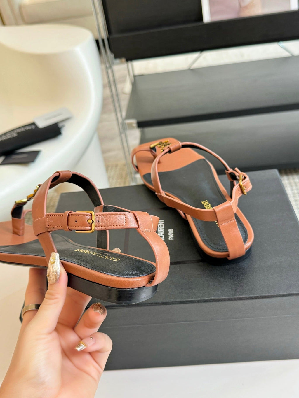SL CASSANDRA ONE SANDAL FLAT CIDER CALFSKIN