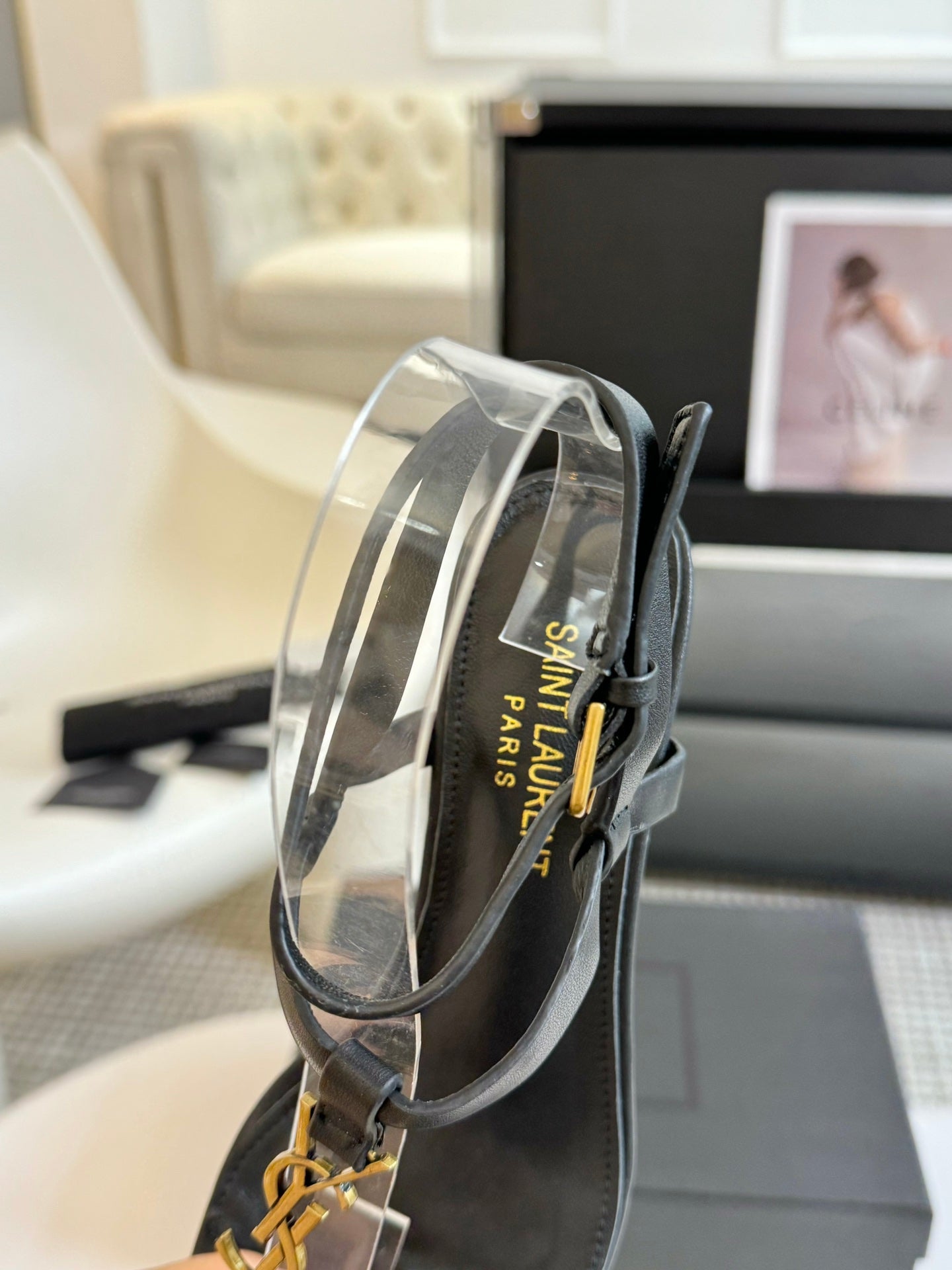 SL CASSANDRA MID-HEEL SANDAL BLACK CALFSKIN