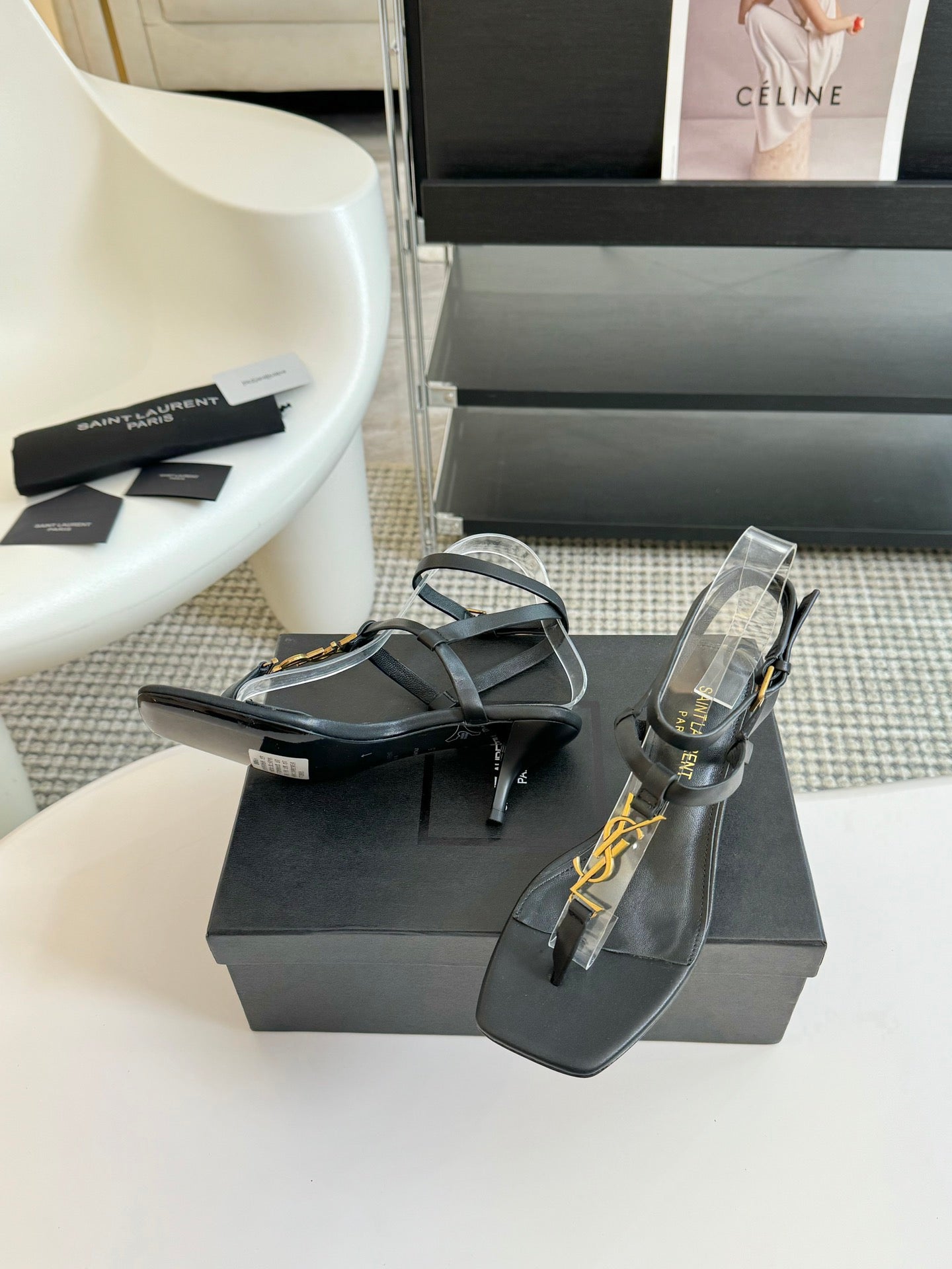 SL CASSANDRA MID-HEEL SANDAL BLACK CALFSKIN