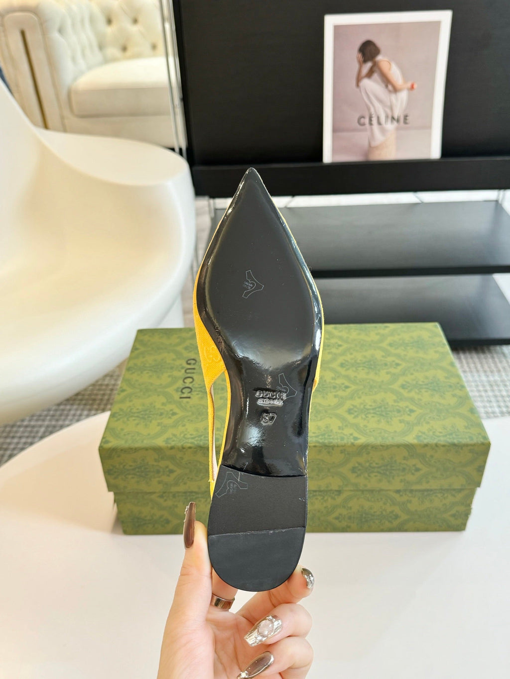 GG HORSEBIT SLINGBACK BALLET FLAT LEMON CANVAS