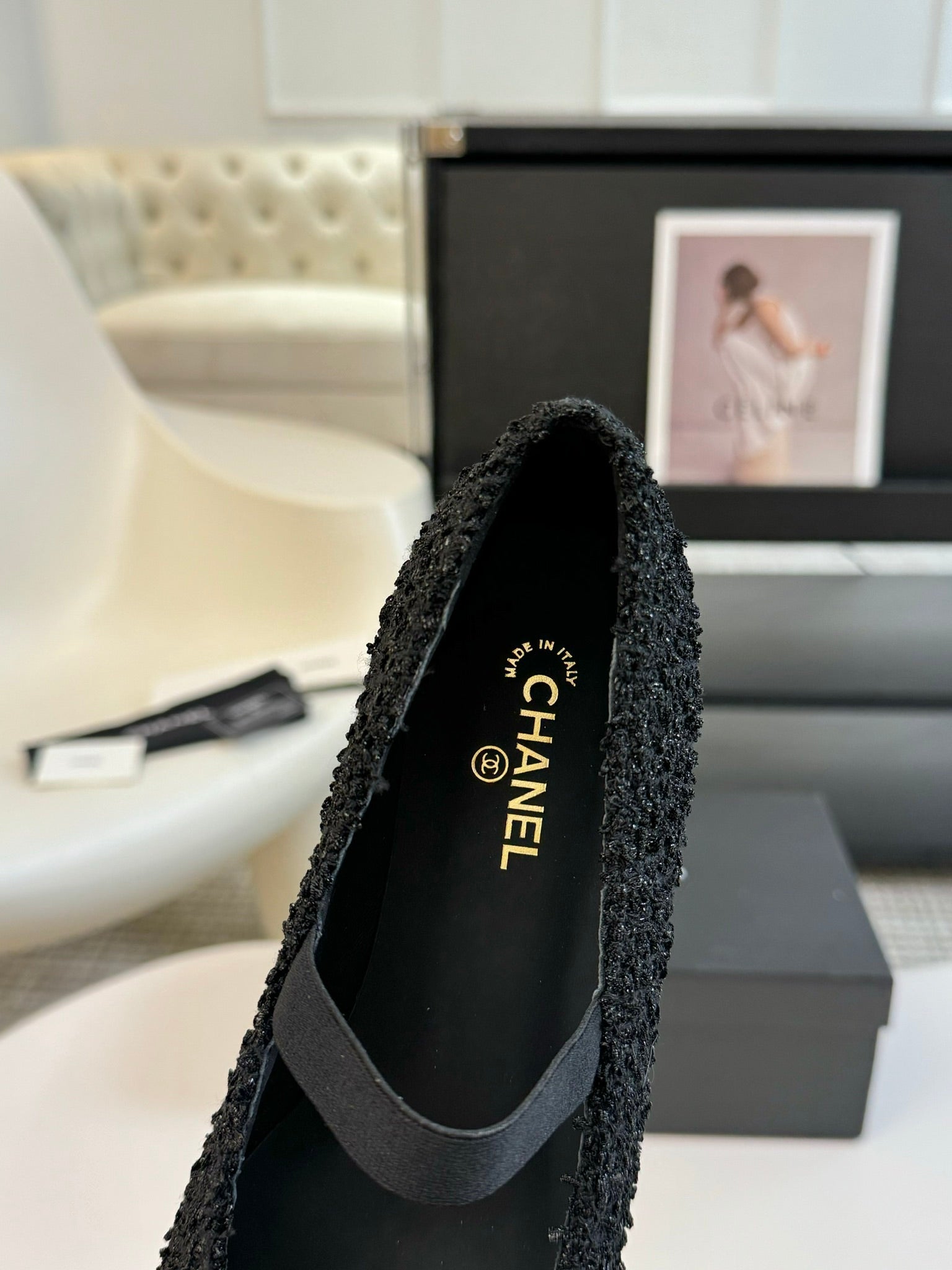 CC MARY JANE IN BLACK WOOL TWEED AND SATIN