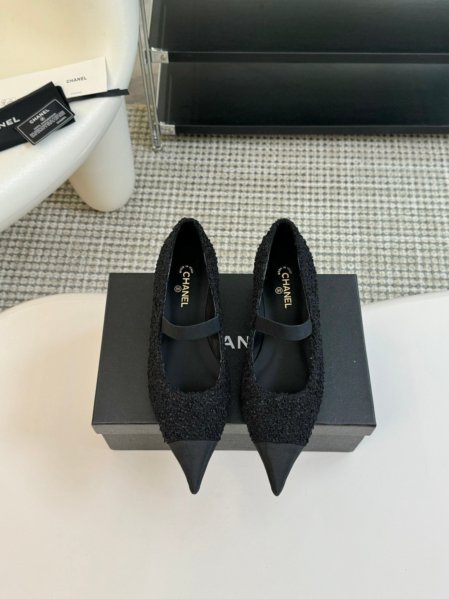 CC MARY JANE IN BLACK WOOL TWEED AND SATIN