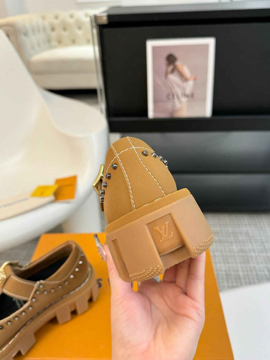 LV CHECKER MARY JANE IN PEANUT BROWN CALFSKIN