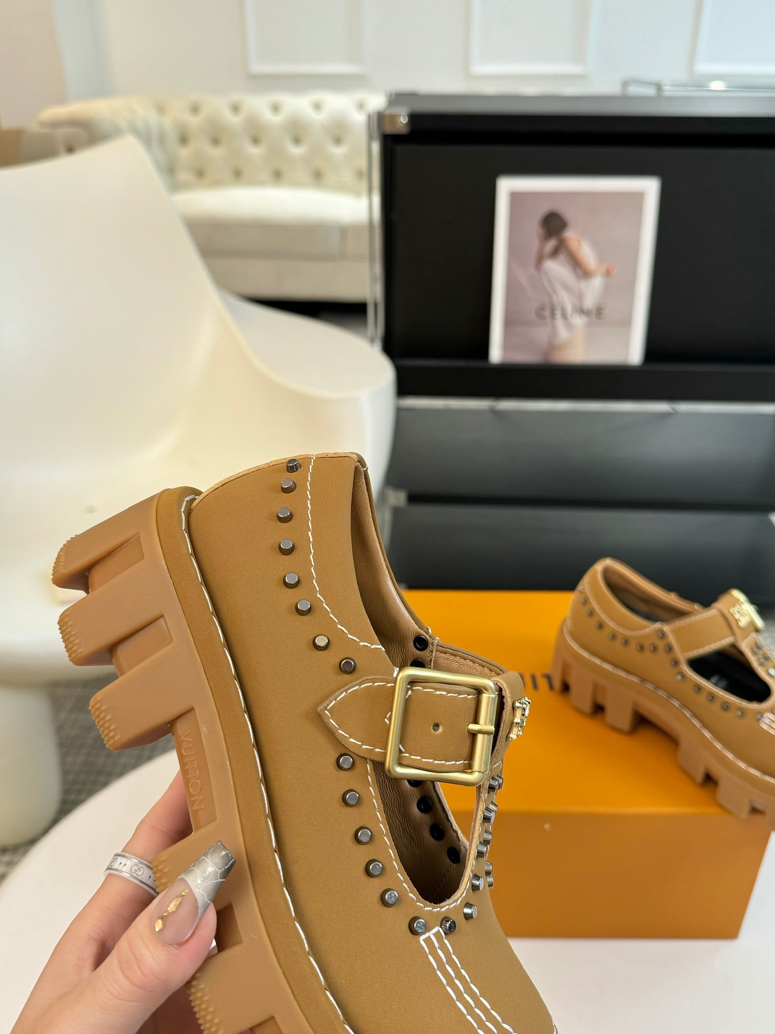 LV CHECKER MARY JANE IN PEANUT BROWN CALFSKIN