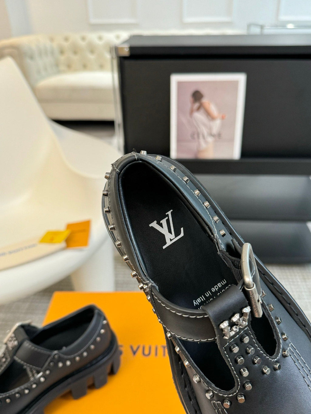 LV CHECKER MARY JANE IN BLACK CALFSKIN