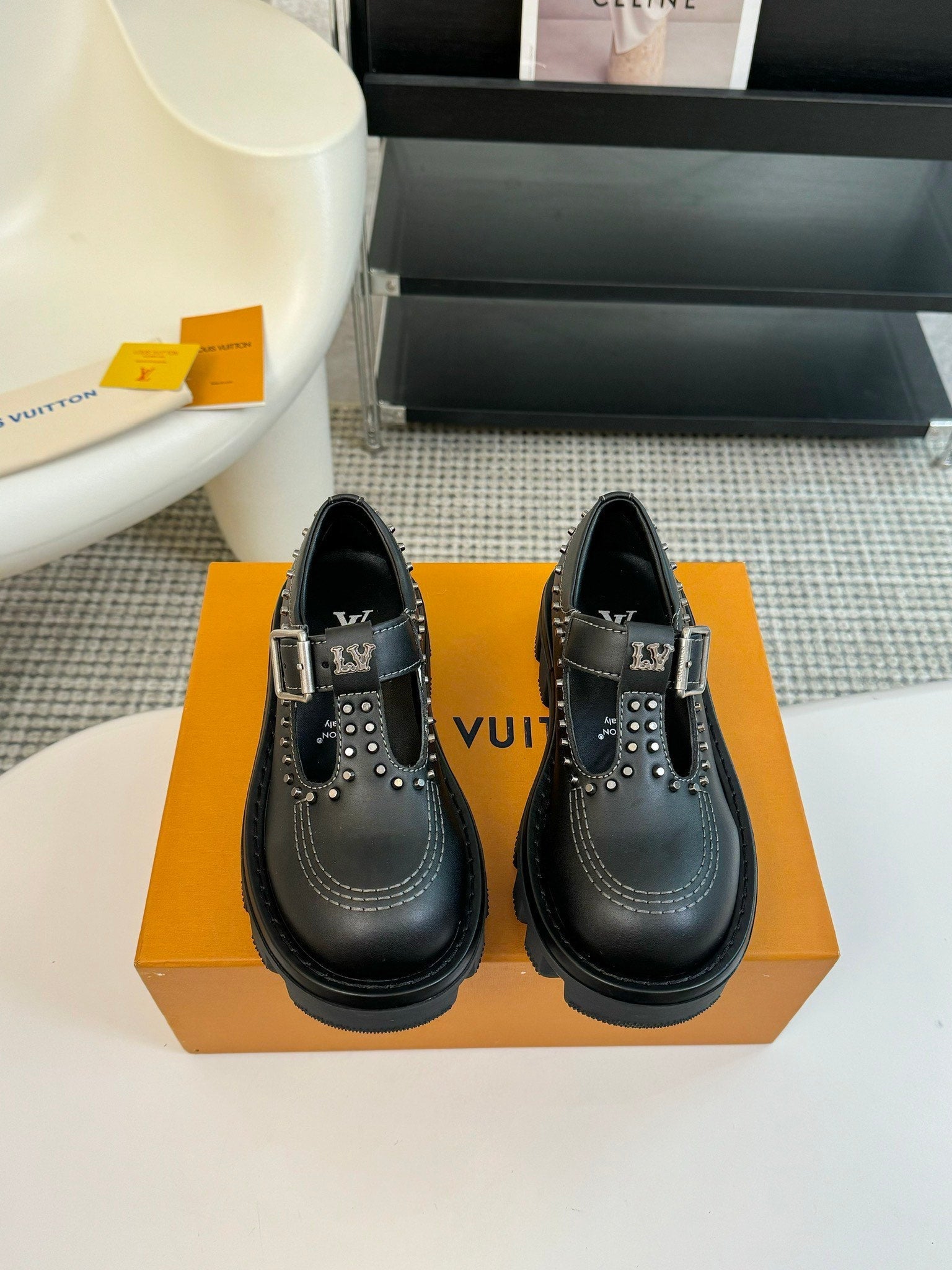 LV CHECKER MARY JANE IN BLACK CALFSKIN