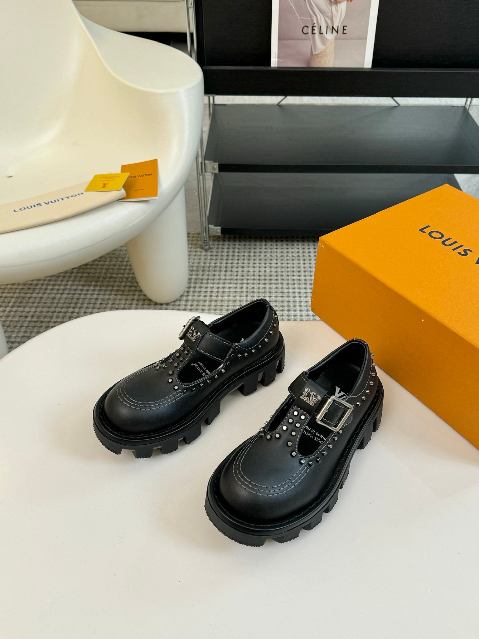 LV CHECKER MARY JANE IN BLACK CALFSKIN