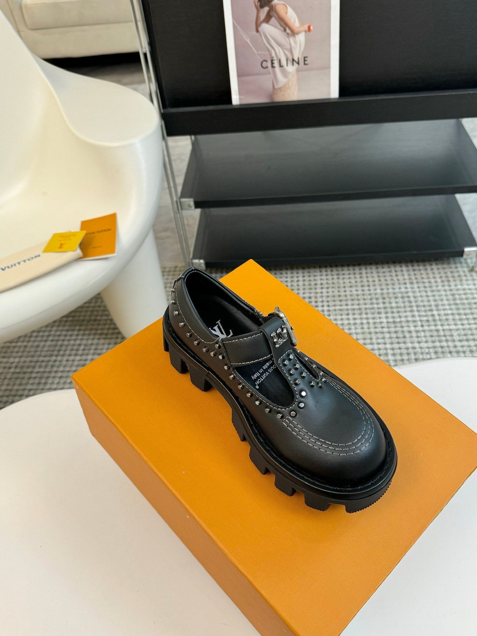 LV CHECKER MARY JANE IN BLACK CALFSKIN