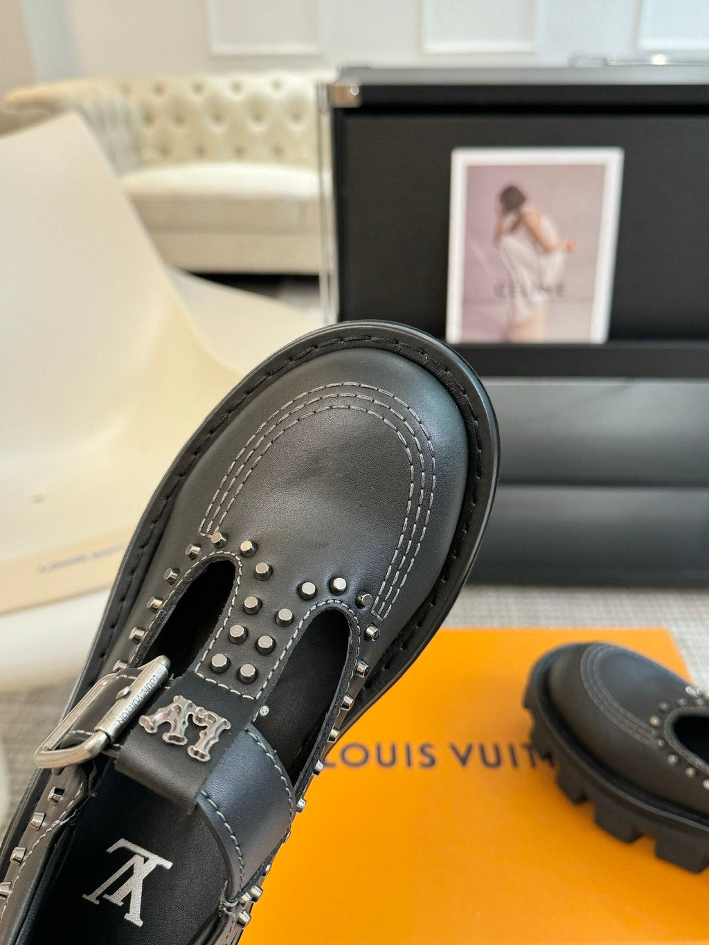 LV CHECKER MARY JANE IN BLACK CALFSKIN