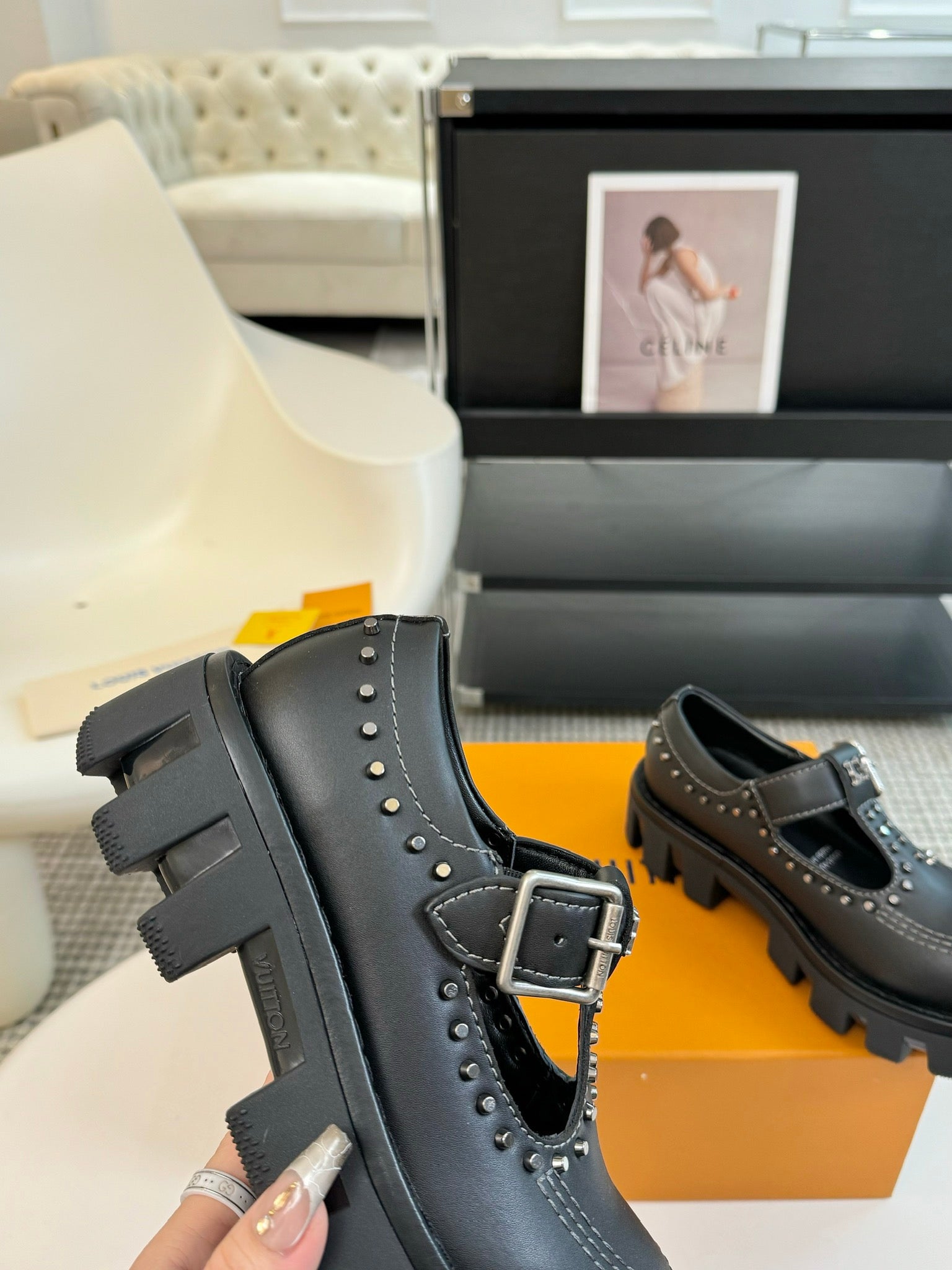 LV CHECKER MARY JANE IN BLACK CALFSKIN