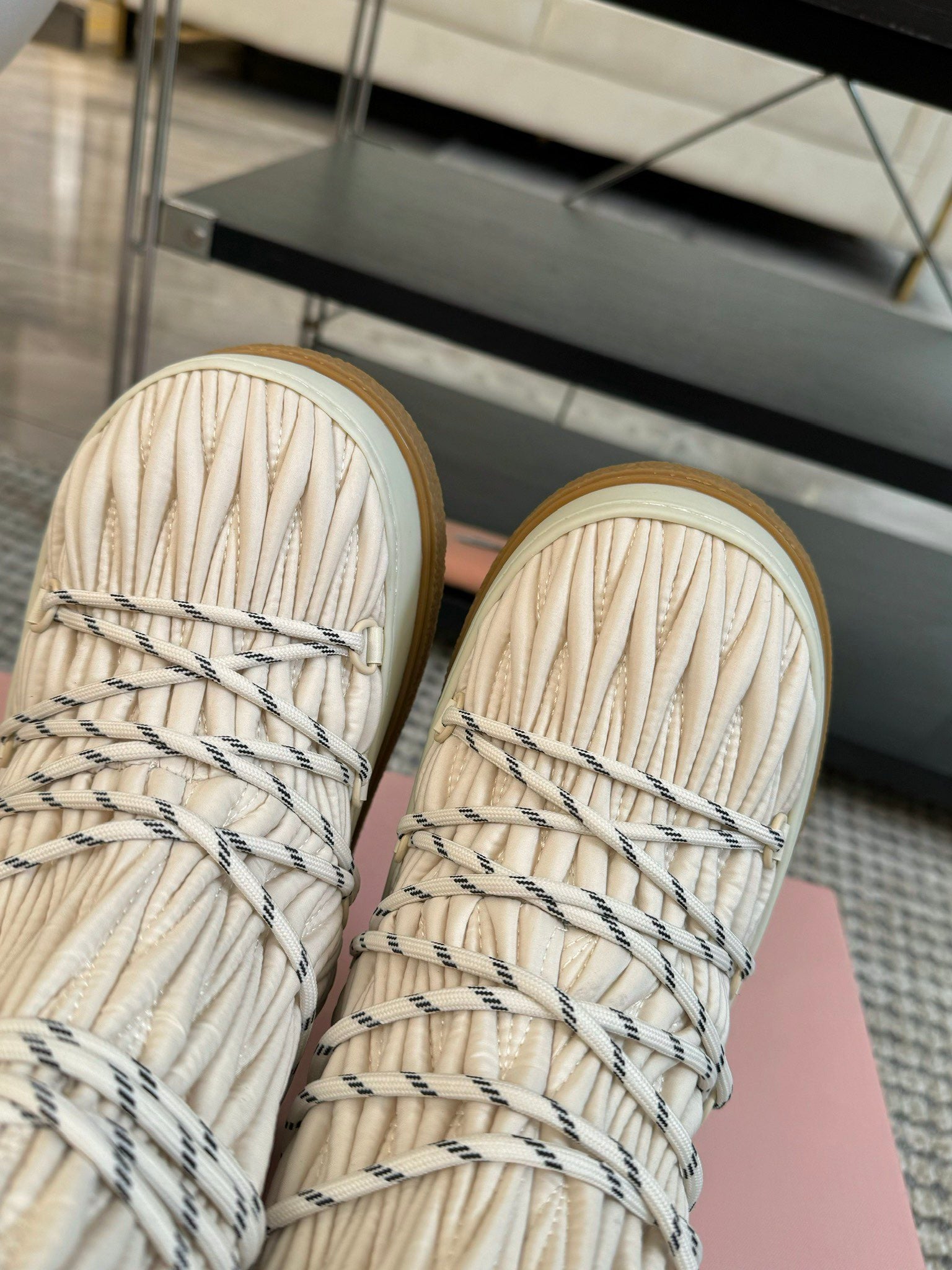 SNOW LONG BOOTS IN COSMIC LATTE WRINKLED NYLON