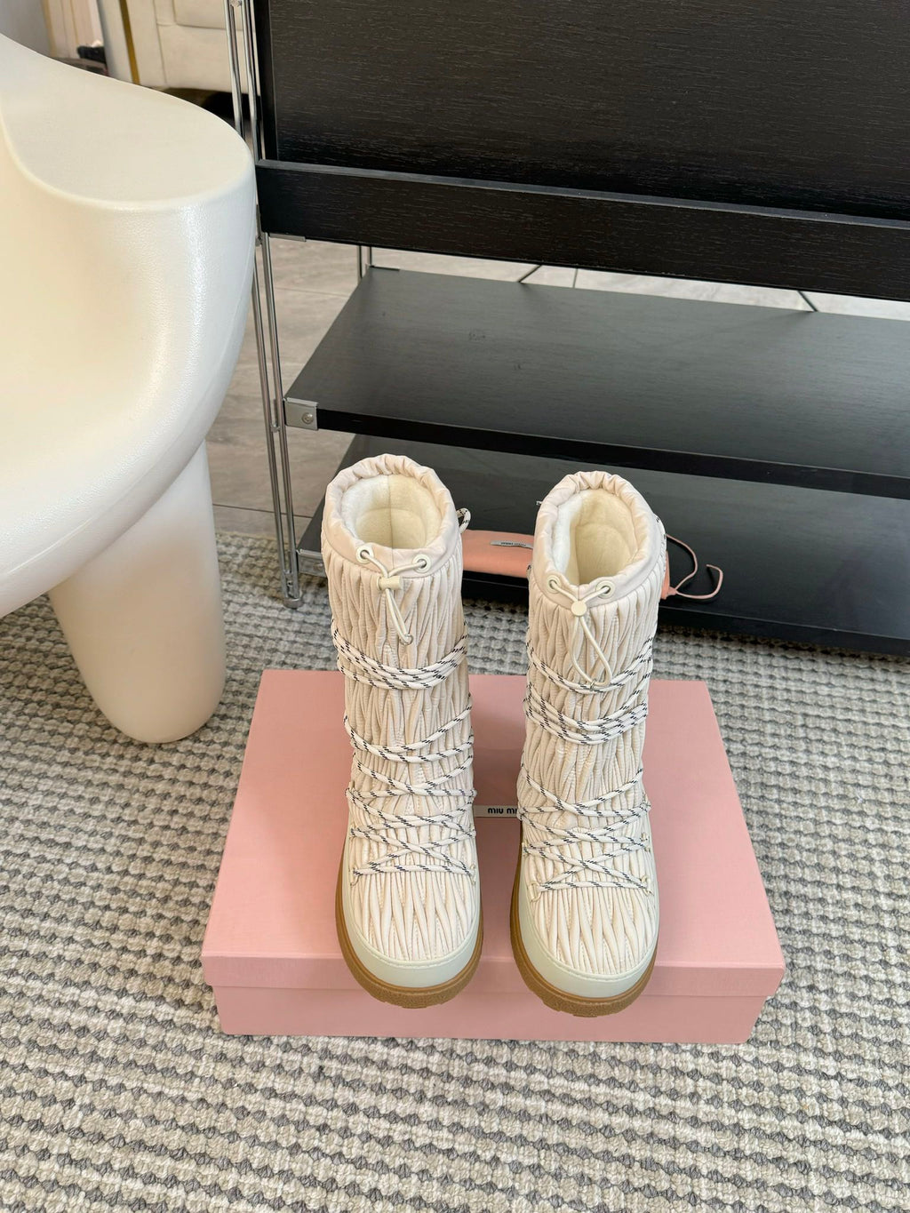 SNOW LONG BOOTS IN COSMIC LATTE WRINKLED NYLON