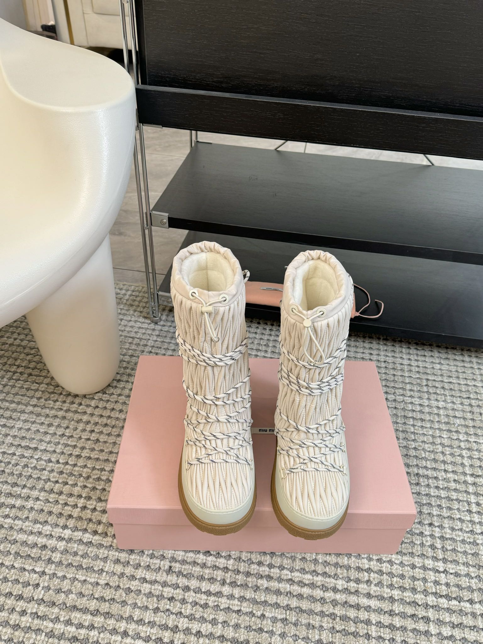 SNOW LONG BOOTS IN COSMIC LATTE WRINKLED NYLON