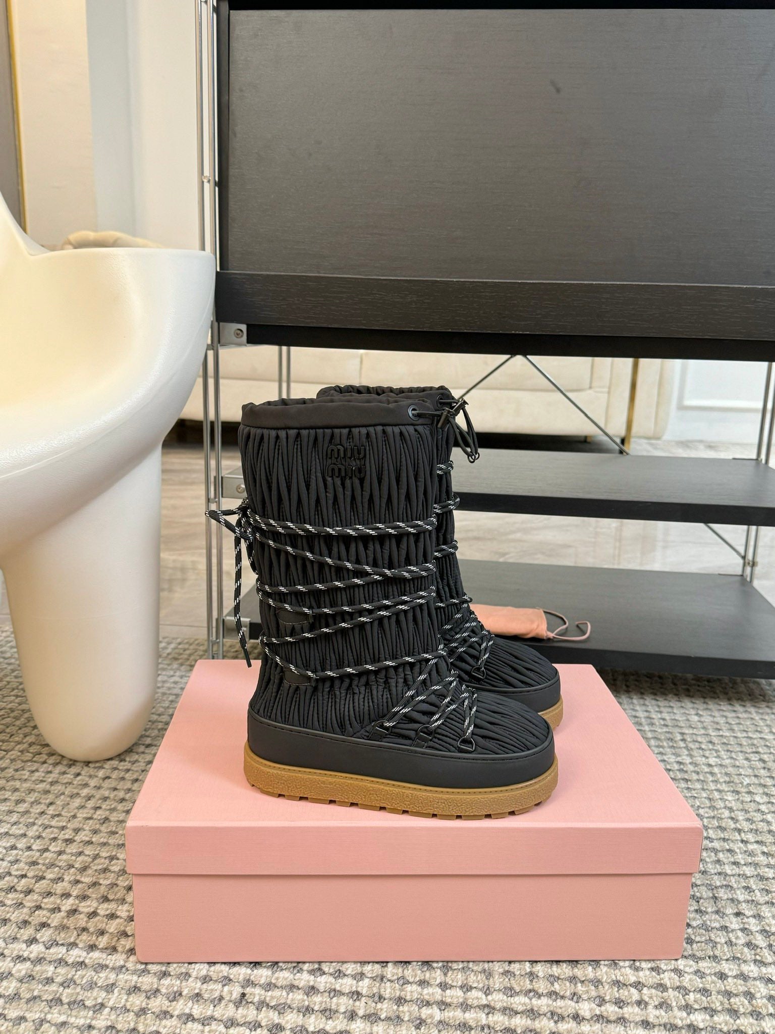 SNOW LONG BOOTS IN BLACK WRINKLED NYLON