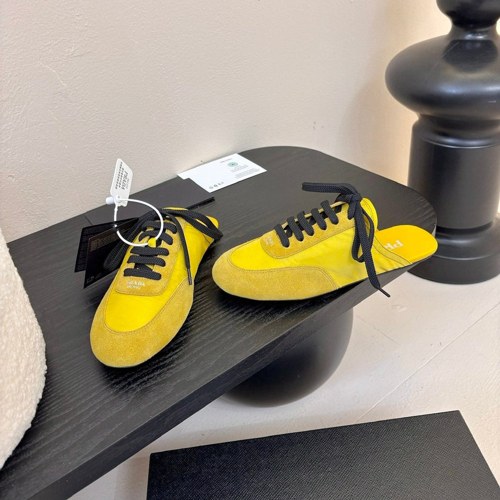 SNEAKER MULES IN YELLOW NYLON AND SUEDE