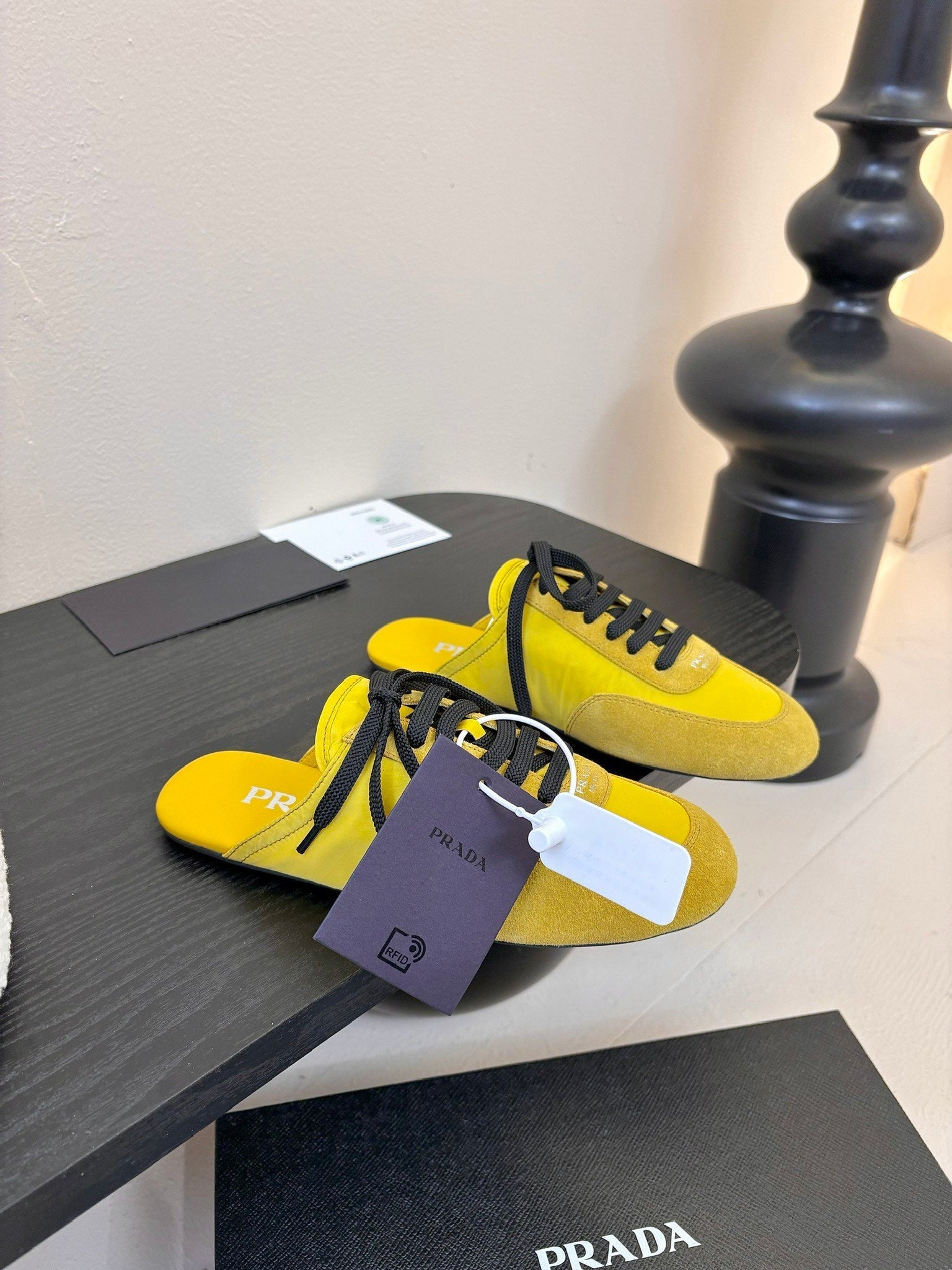 SNEAKER MULES IN YELLOW NYLON AND SUEDE