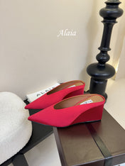 ALAIA HIGH MULES 25S IN RED SATIN