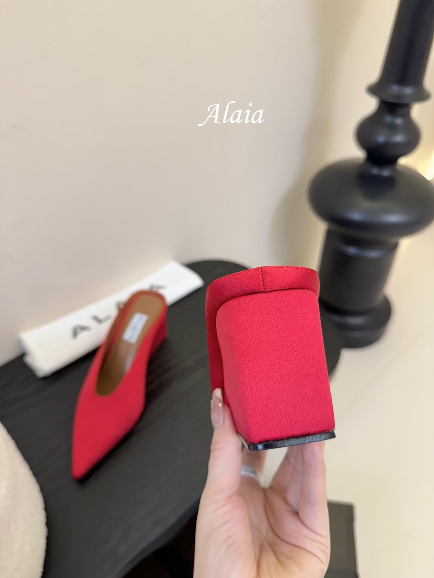 ALAIA HIGH MULES 25S IN RED SATIN