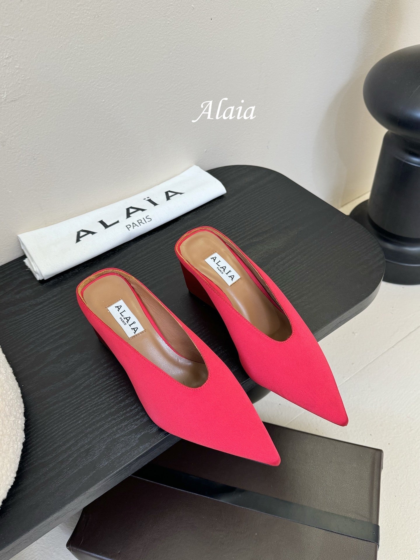 ALAIA HIGH MULES 25S IN RED SATIN