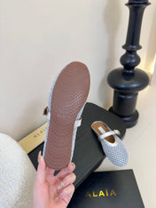 ALAIA FLAT MULES 25S IN GREY MIX SILVER WOVEN MESH