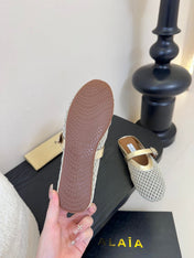 ALAIA FLAT MULES 25S IN GREY MIX GOLD WOVEN MESH