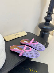 ALAIA FLAT MULES 25S IN PURPLE MIX PINK WOVEN MESH