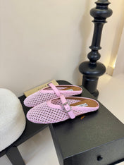 ALAIA FLAT MULES 25S IN BLUSH PINK WOVEN MESH