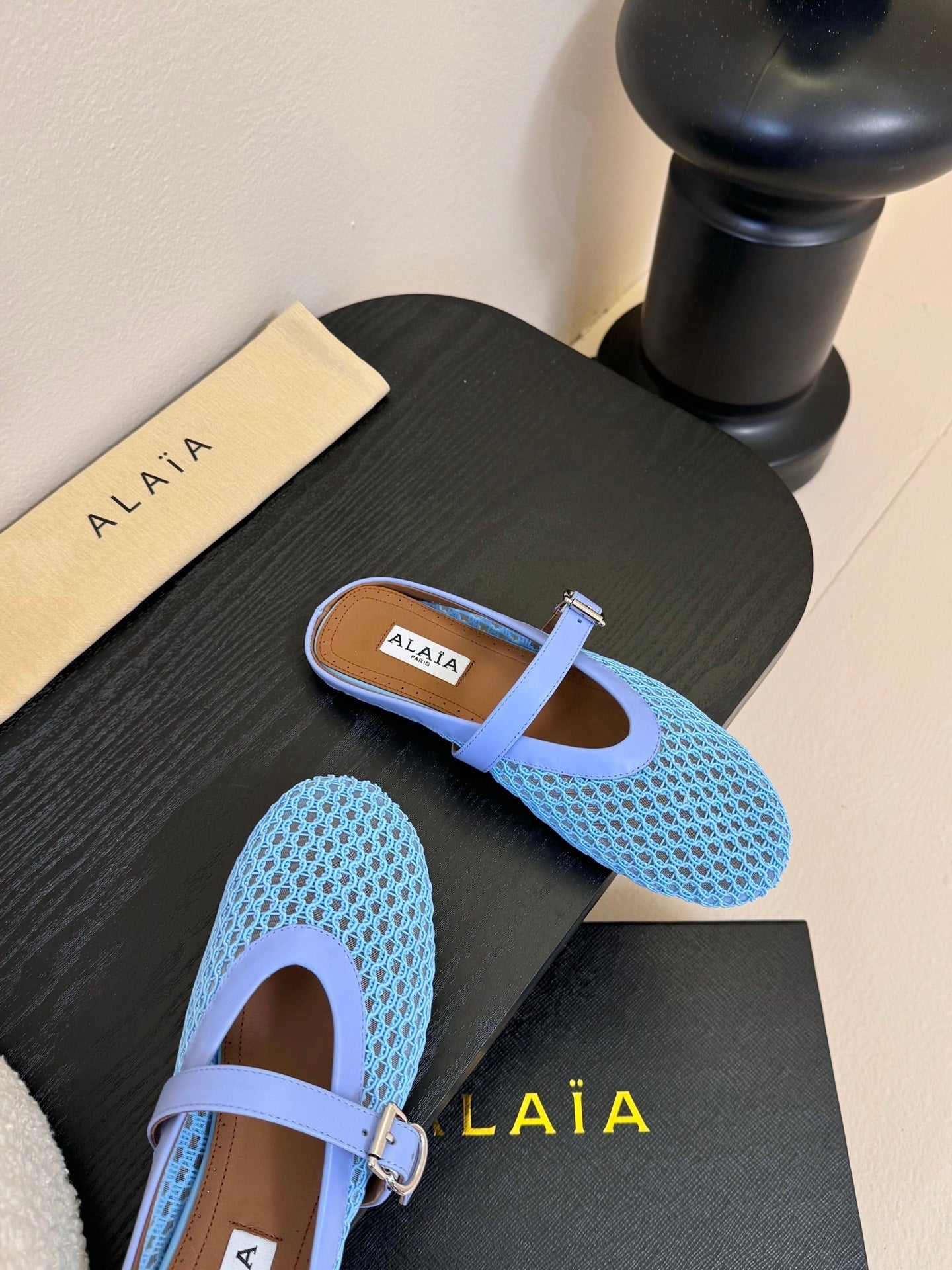 ALAIA FLAT MULES 25S IN BLUE MIX PURPLE WOVEN MESH