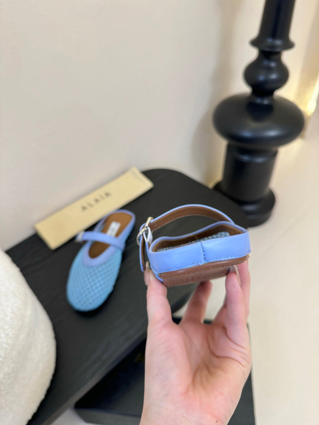 ALAIA FLAT MULES 25S IN BLUE MIX PURPLE WOVEN MESH