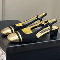SLINGBACKS IN BLACK SUEDE AND GOLDEN LAMBSKIN