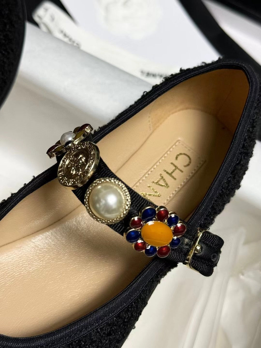 CC MARY JANES BLACK WOOL TWEED AND FABRIC