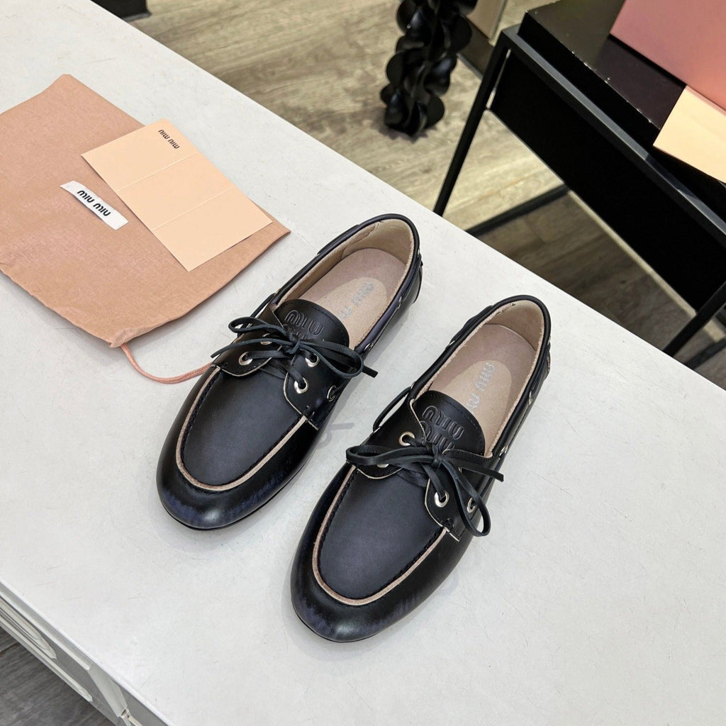 Lace-up Retro Loafers Black Cowhide