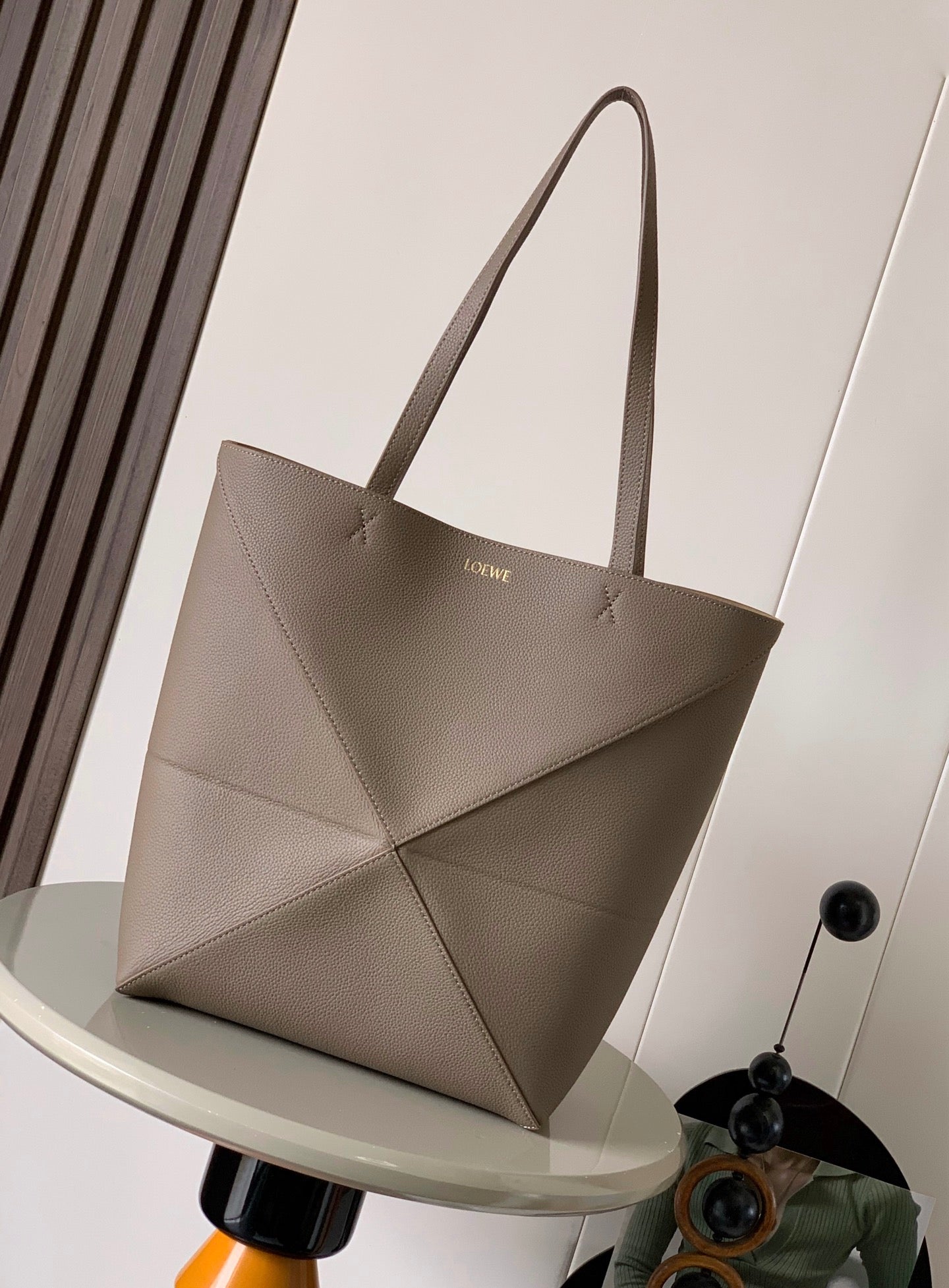 LOEWE 25S PUZZLE FOLD BAG 31 IN TAUPE NAPPA COWHIDE LEATHER