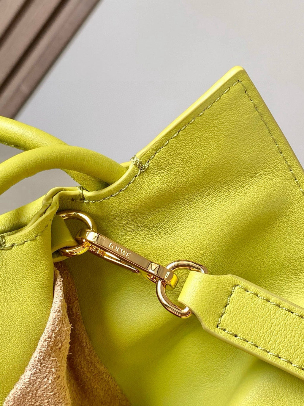 LOEWE 25S LARGE FLAMENCO CLUTCH BAG 30 IN LIME GOLD CALFSKIN