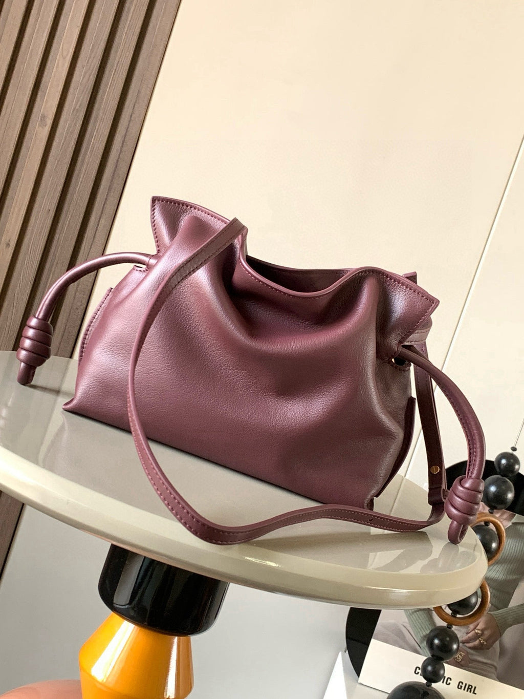 LOEWE 25S MEDIUM FLAMENCO CLUTCH BAG 23 IN DARK ROSEWOOD CALFSKIN