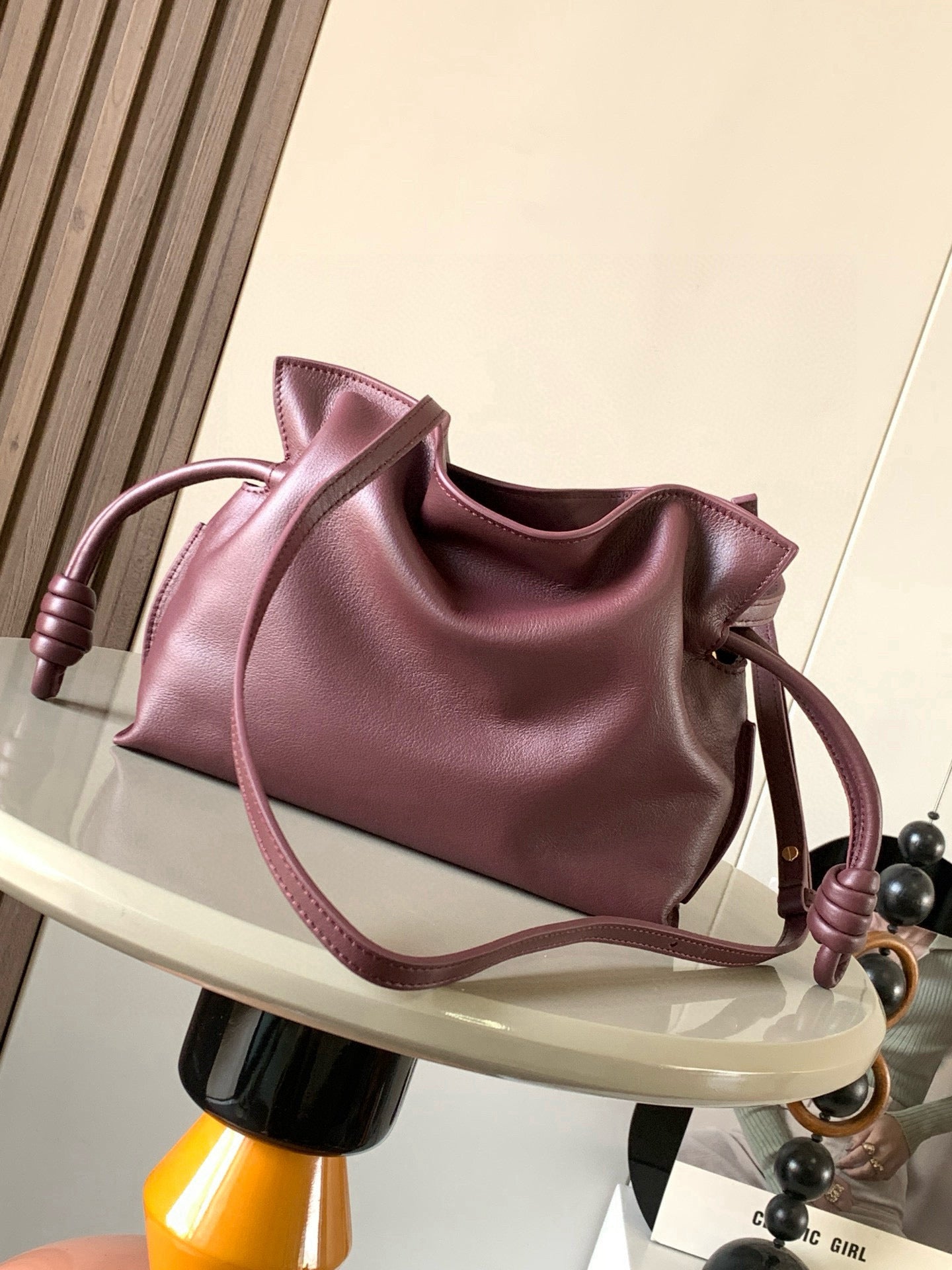 LOEWE 25S MEDIUM FLAMENCO CLUTCH BAG 23 IN DARK ROSEWOOD CALFSKIN