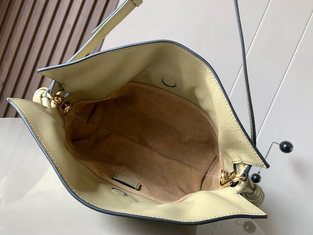 LOEWE 25S MEDIUM FLAMENCO CLUTCH BAG 23 IN DUSTY KHAKI CALFSKIN