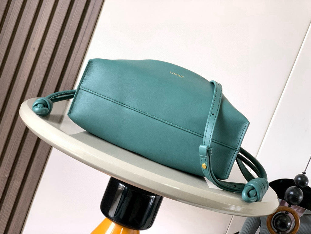 LOEWE 25S MEDIUM FLAMENCO CLUTCH BAG 23 IN DEEP TEAL CALFSKIN