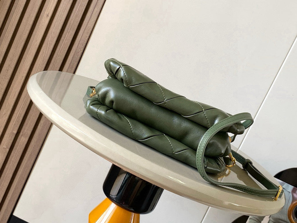 LOEWE 25S PUFFER GOYA BAG 20 IN DARK OLIVE GREEN NAPPA LAMBSKIN