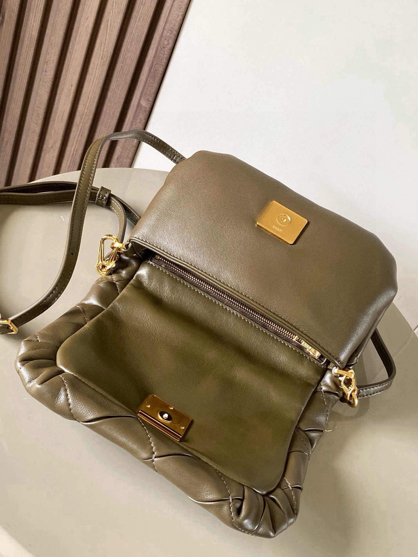 LOEWE 25S PUFFER GOYA BAG 20 IN KHAKI GREEN NAPPA LAMBSKIN