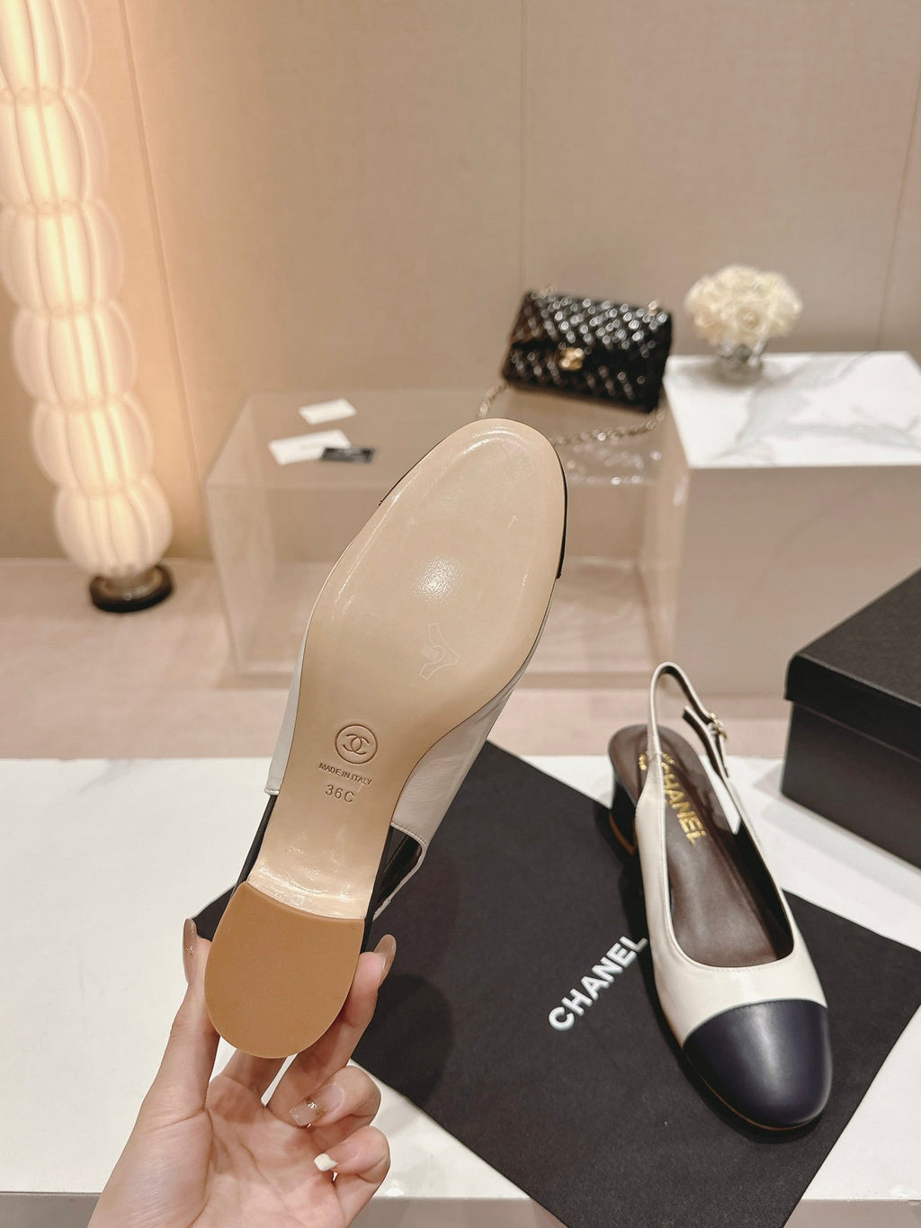 SLINGBACKS WHITE MIX BLACK SHEEPSKIN