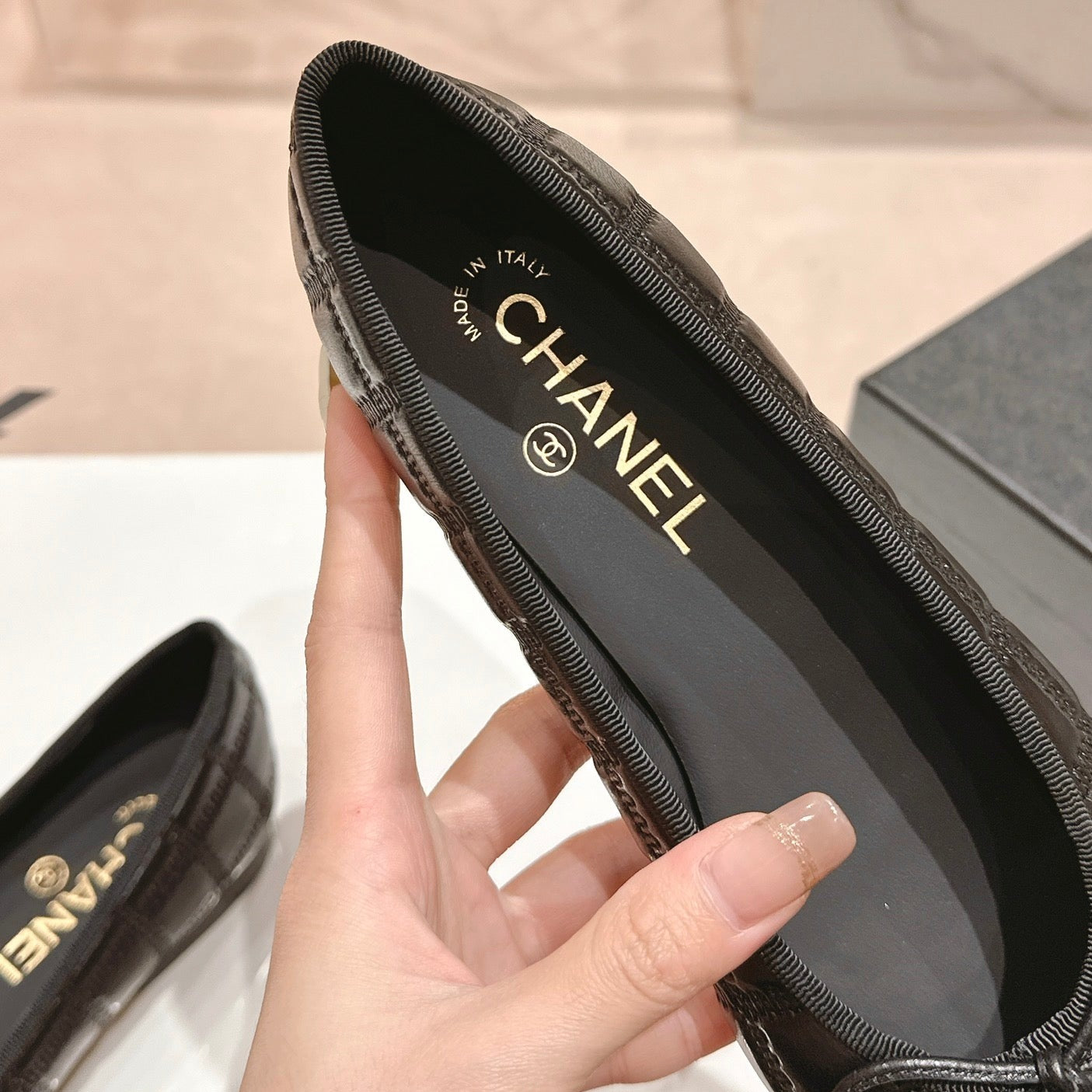 Double C New Ballet Flats Black Lambskin