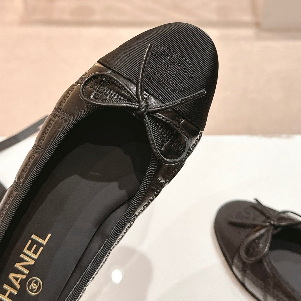 Double C New Ballet Flats Black Lambskin