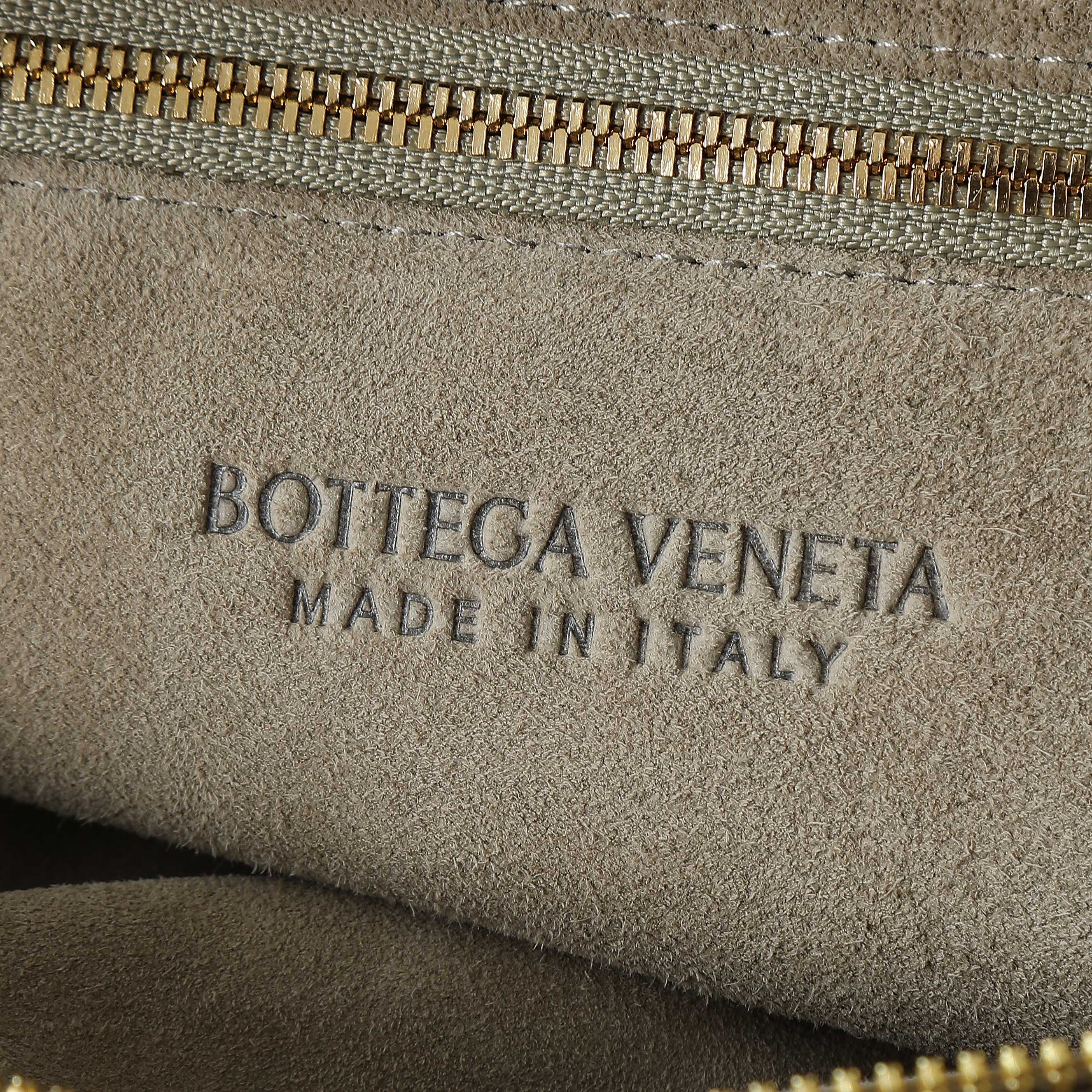 BOTTEGA VENETA 25S SMALL JODIE 48 IN MUTED TAUPE SUEDE GOLD HARDWARE