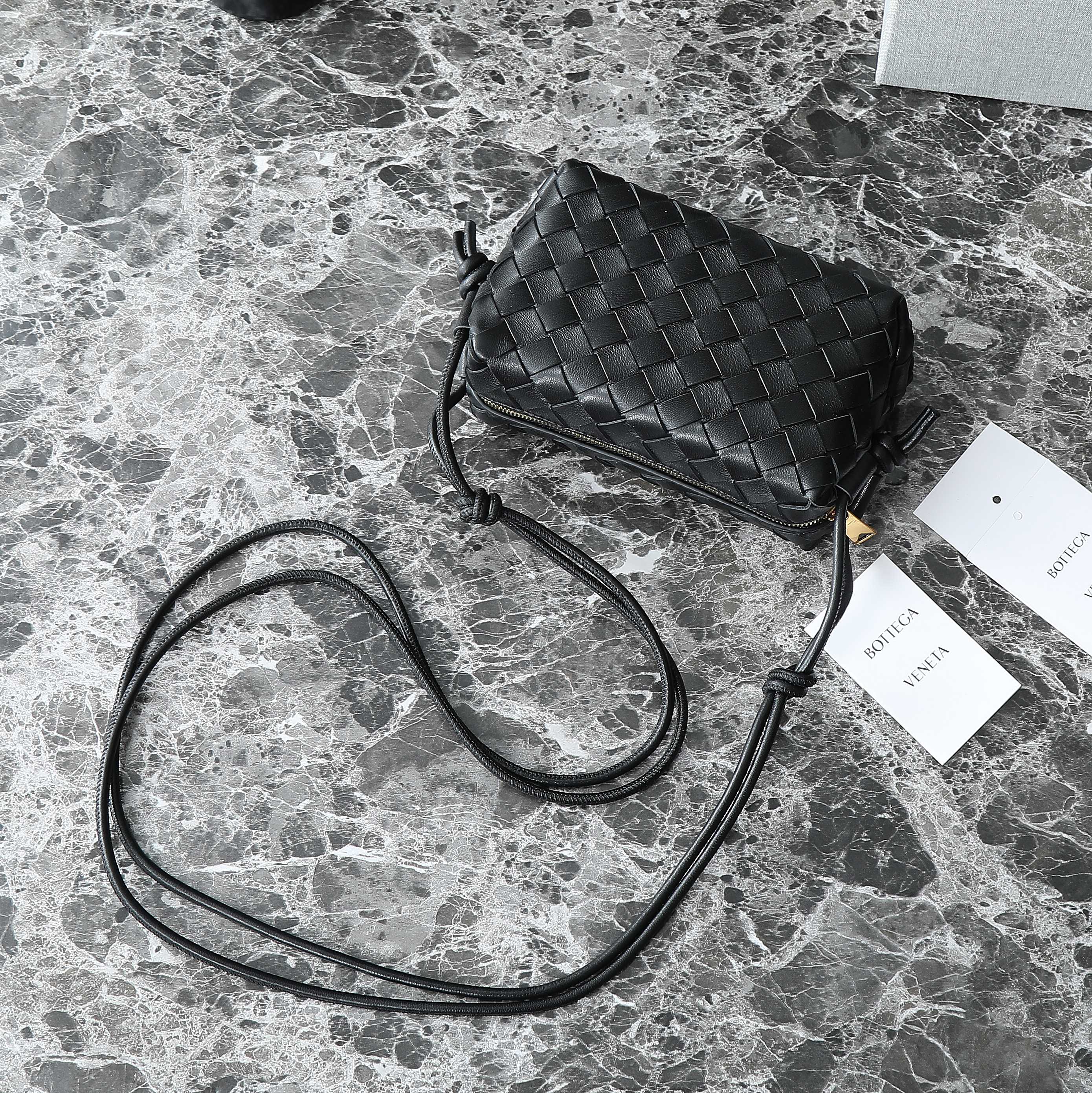 BOTTEGA VENETA KNOT CROSSBODY BAG 17 IN BLACK CALFSKIN