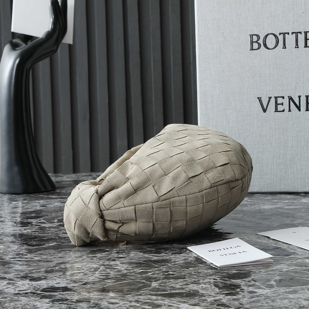 BOTTEGA VENETA 25S MINI JODIE 28 IN MUTED TAUPE SUEDE GOLD HARDWARE